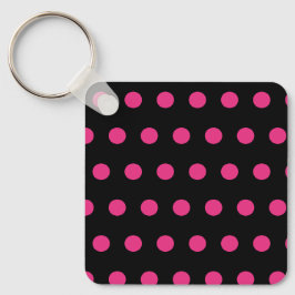Llavero Keychain cuadrado de puntos de Polka (rosa negro y