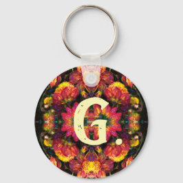 Llavero Keychain Dahlias Amarillo y Rosa con monograma