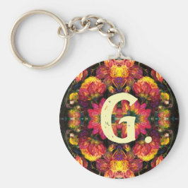 Llavero Keychain Dahlias Amarillo y Rosa con monograma