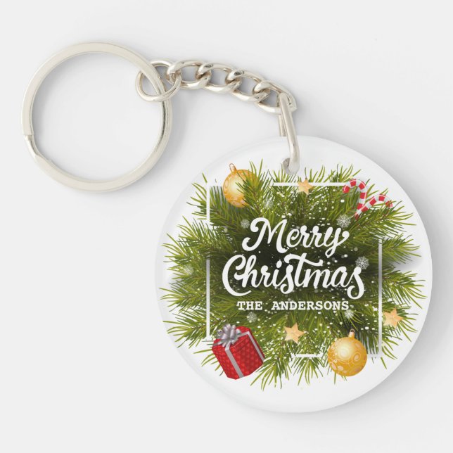 Llavero Keychain de árbol de Navidad personalizado elegant (Frente)