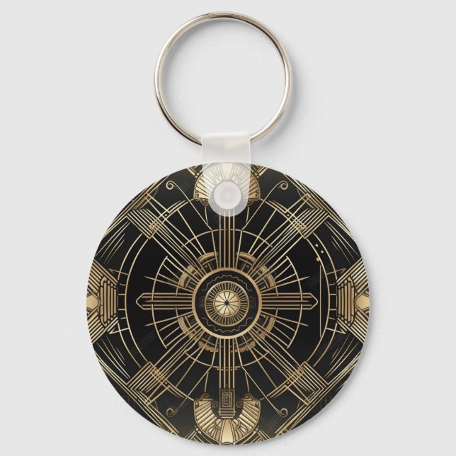 Llavero Keychain de Art Deco personalizado - Ge de oro y n (Anverso)