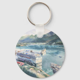 Llavero Keychain de arte de acuarela de puerto de cruceros