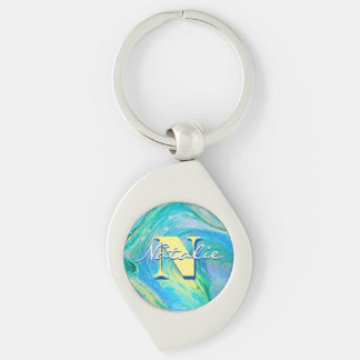 Llavero Keychain de arte de flujo acrílico azul Aqua
