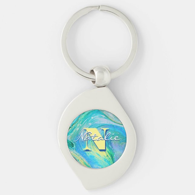 Llavero Keychain de arte de flujo acrílico azul Aqua (Anverso)