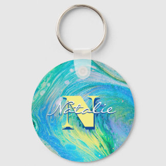 Llavero Keychain de arte de flujo acrílico azul Aqua