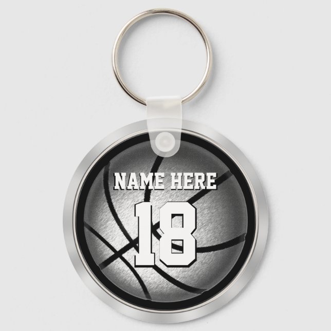 Llavero Keychain de baloncesto personalizado negro y plate (Anverso)