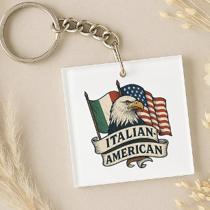Llavero Keychain de Bandera Americana Italiana   Herencia 