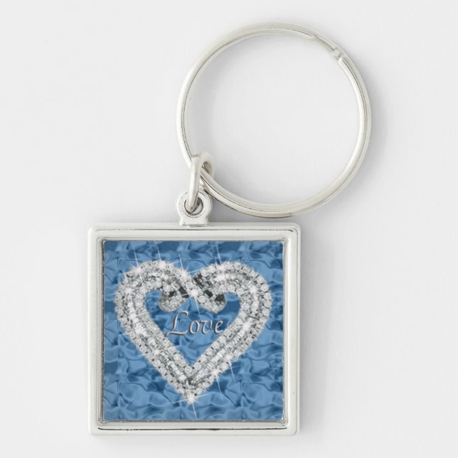 Llavero Keychain de Blue Square Love Diamond Heart (Frente)