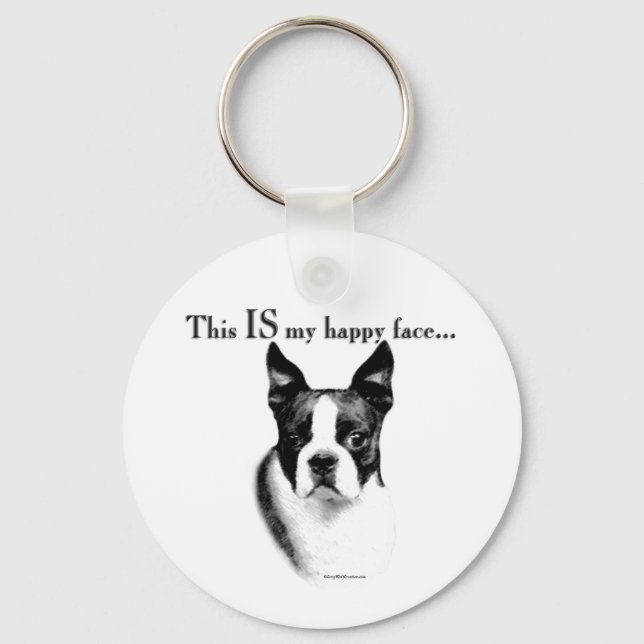 Llavero Keychain de Boston Terrier Happy Face (Anverso)
