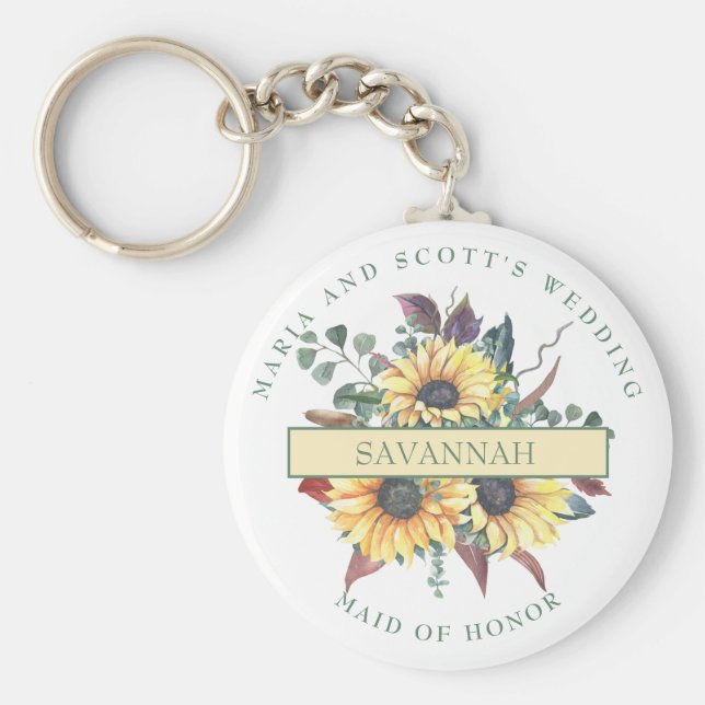Llavero Keychain de botón de honores con flor de girasol r (Frente)
