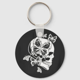 Llavero Keychain de botón de mariposa y calavera