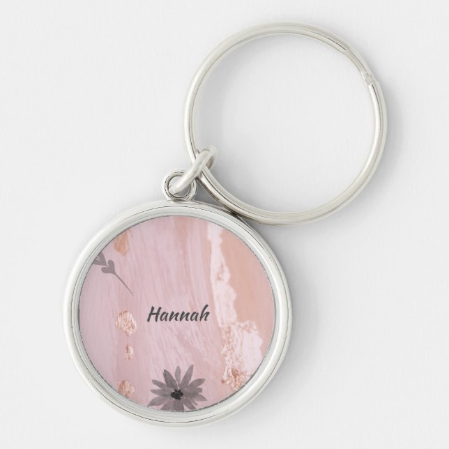 Llavero Keychain de botón floral de oro Rosa moderno (Frente)