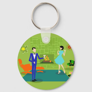 Llavero Keychain de botón moderno para parejas de mediados