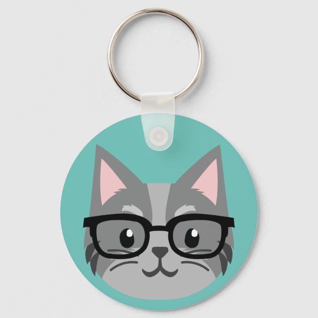 Llavero Keychain de botón personalizado - Gris Gato inteli (Anverso)