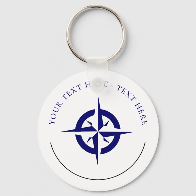 Llavero Keychain de brújula azul náutica (Anverso)