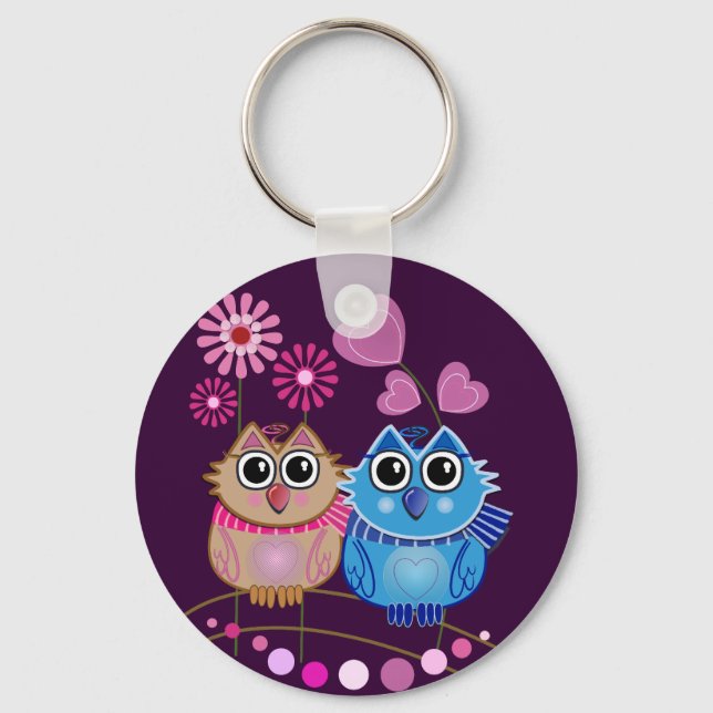 Llavero Keychain de búho con pareja de búhos enamorados (Anverso)