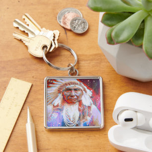 Llavero Keychain de Caballo Loco de Estados Unidos Nativo