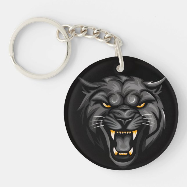 Llavero Keychain de cabeza de león personalizado - Negro f (Frente)