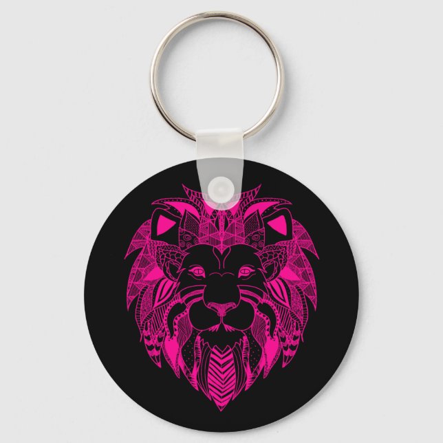Llavero Keychain de cabeza de león rosa caliente (Anverso)