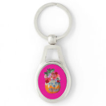 Keychain de Calabaza Floral Rosa