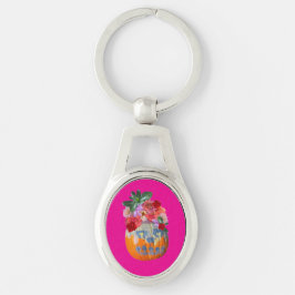Llavero Keychain de Calabaza Floral Rosa
