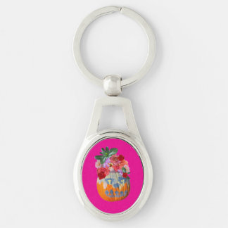 Llavero Keychain de Calabaza Floral Rosa