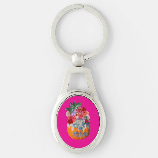 Llavero Keychain de Calabaza Floral Rosa (Anverso)