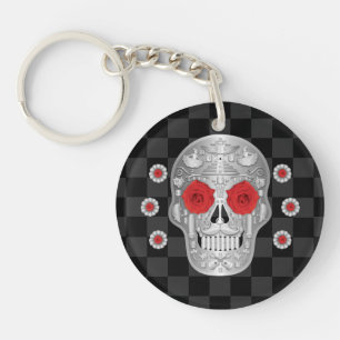 Llavero Keychain de Calavera (Rosa Roja) cromada