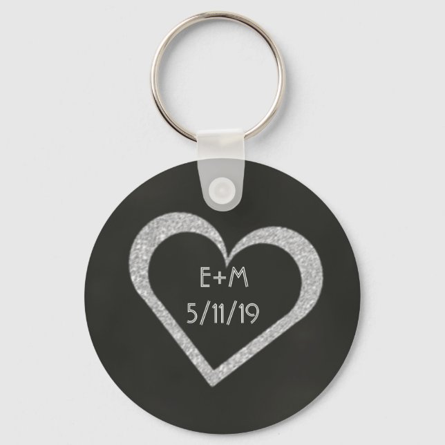 Llavero Keychain de Chalkboard Heart Wedt Favor (Anverso)
