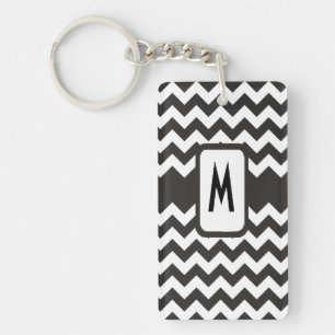 Llavero Keychain de Chevron monogramada: Zigzags negros y