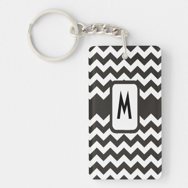 Llavero Keychain de Chevron monogramada: Zigzags negros y  (Frente)