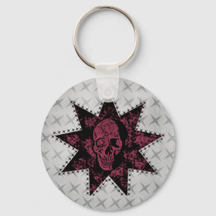 Llavero Keychain de cráneo de punk (rosa oscuro)