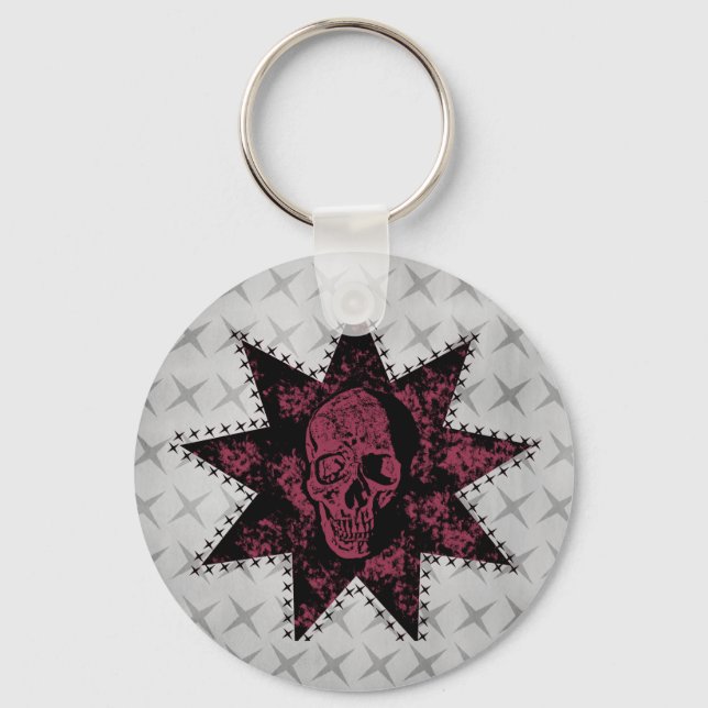 Llavero Keychain de cráneo de punk (rosa oscuro) (Anverso)