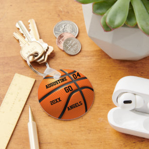 Llavero Keychain de cuero naranja de baloncesto con nombre
