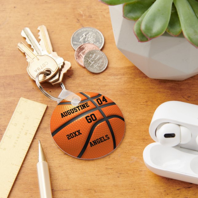Llavero Keychain de cuero naranja de baloncesto con nombre (Escritorio )