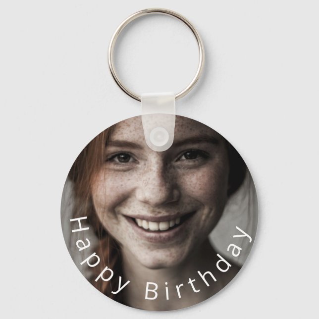 Llavero Keychain de cumpleaños feliz simple de foto (Anverso)