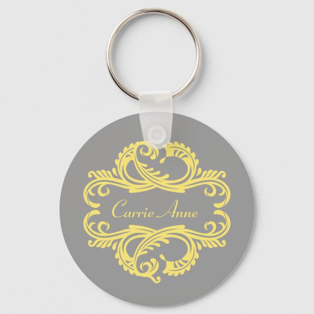 Llavero Keychain de Damask de Moda amarilla (Anverso)