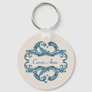 Llavero Keychain de Damask de Moda azul