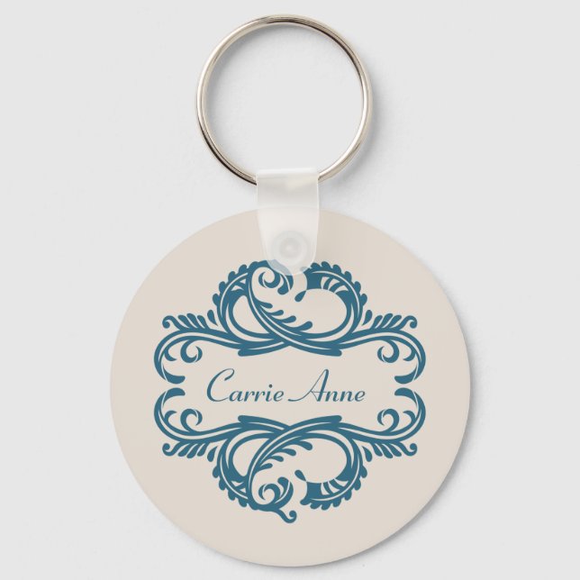 Llavero Keychain de Damask de Moda azul (Anverso)