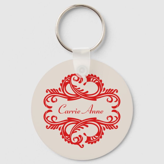 Llavero Keychain de Damask de Moda roja (Anverso)