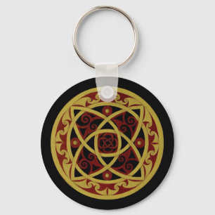 Llavero Keychain de diseño céltico rojo y dorado (círculo)
