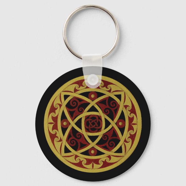 Llavero Keychain de diseño céltico rojo y dorado (círculo) (Anverso)