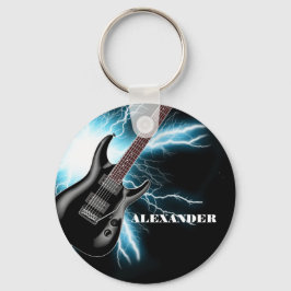 Llavero Keychain de diseño de guitarra eléctrica azul y ne