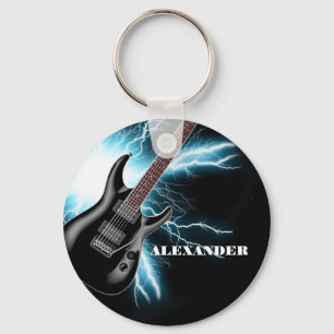 Llavero Keychain de diseño de guitarra eléctrica azul y ne