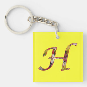 Llavero Keychain de diseño floral de Monograma H
