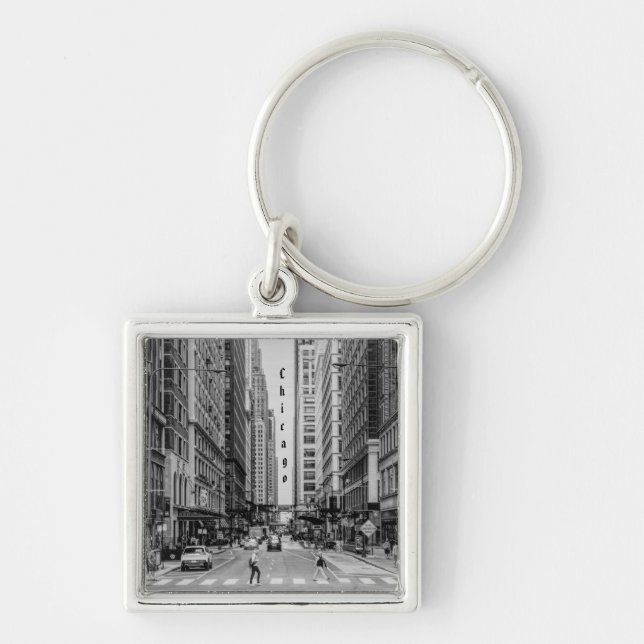 Llavero Keychain de escala de grises de Chicago Madison St (Frente)