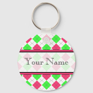 Llavero Keychain De Estilo Rosa Y Verde Argyle