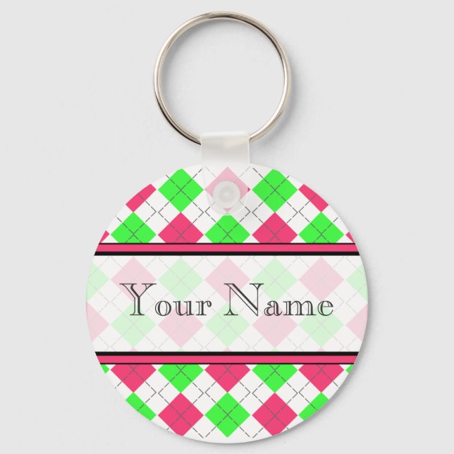 Llavero Keychain De Estilo Rosa Y Verde Argyle (Anverso)