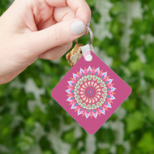 Llavero Keychain De Flor Rosa, Verde Y Azul