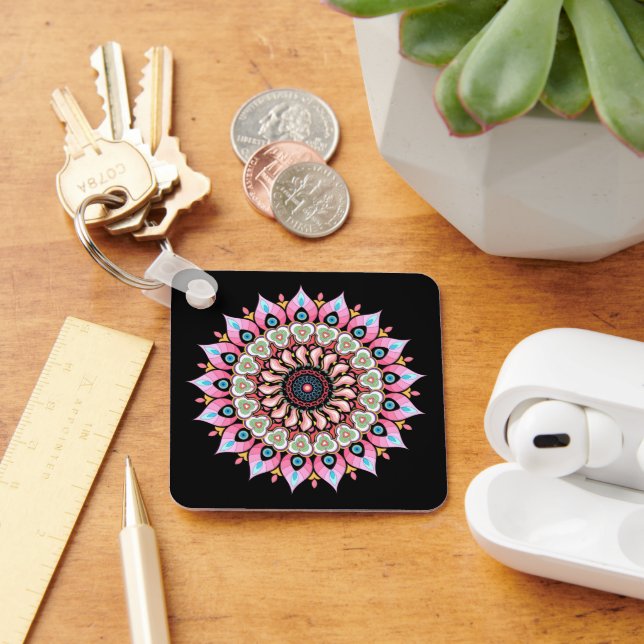 Llavero Keychain De Flor Rosa, Verde Y Azul (Escritorio )